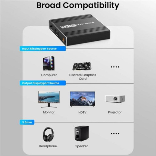 Extracteur audio FD 1X2 4K 144 Hz, répartiteur DisplayPort 1.4 vers double DisplayPort MST, prise : SH9202349-010